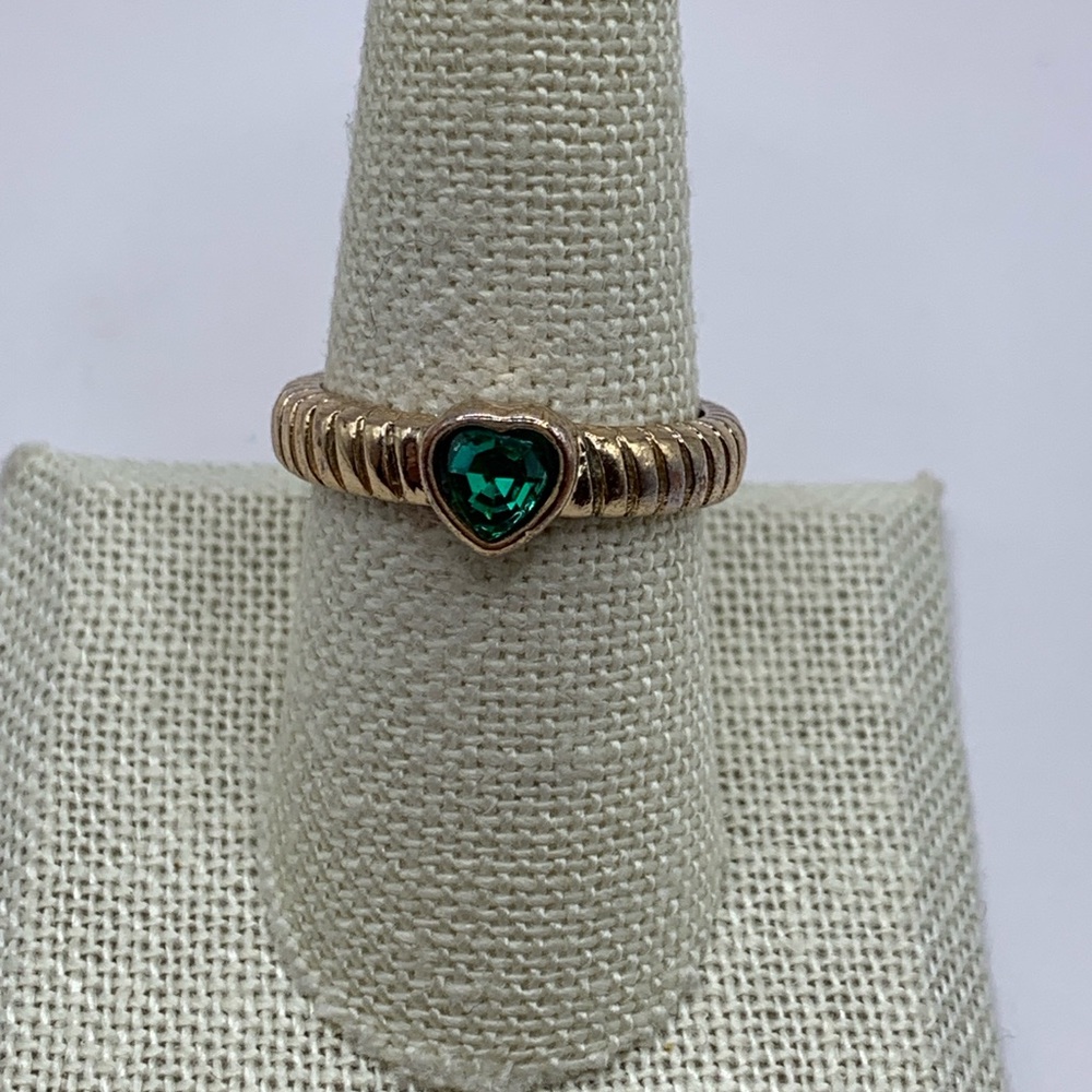 Heart Ring with GENUINE Green Tourmaline Stone - Picture 3 of 6